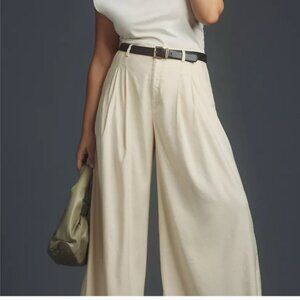 Anthropologie Pleated White Linen Trousers Size 4 maeve collection